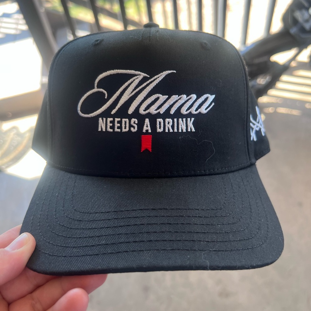 OTTO Black Baseball Cap with White Script and Red Accent